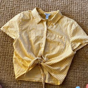Yellow Striped Tie Crop Top